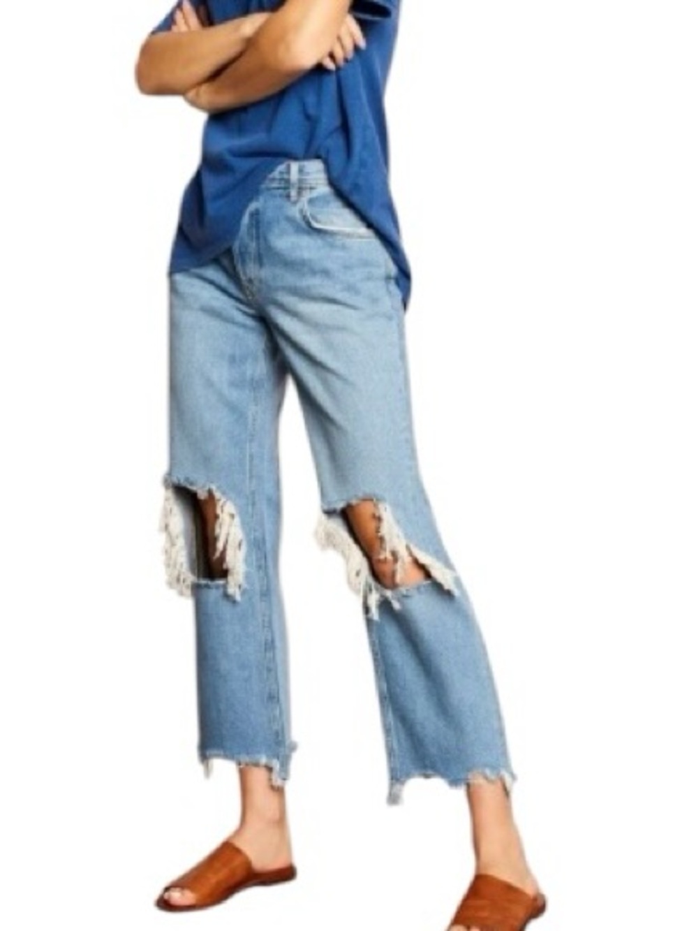 We the Free People Maggie Ripped Crop Straight Leg Jeans